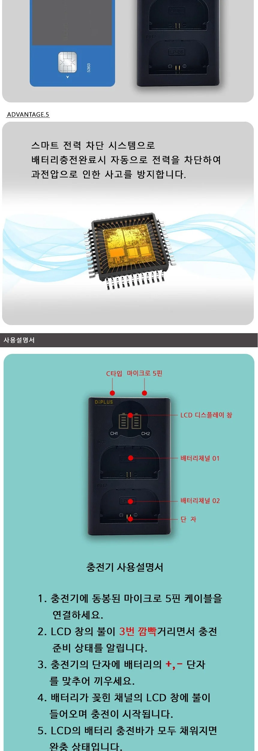 캐논 LP-E5 호환 LCD 듀얼 충전기 C타입5핀겸용 상세4