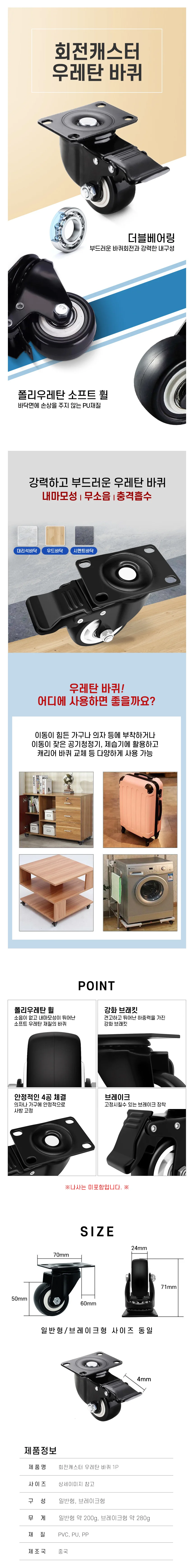 다용도 회전캐스터 우레탄바퀴 1P 상세1
