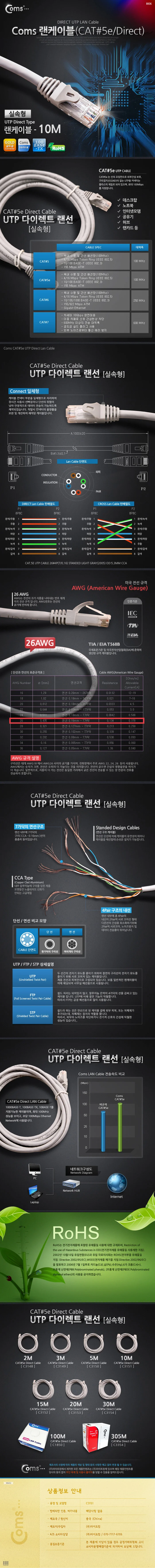 랜케이블 CAT5e UTP 다이렉트 케이블 인터넷 선 10m 상세3