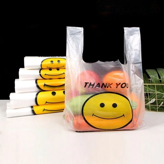 스마일 THANK YOU 포장 봉투 20X34CM 100매 비닐봉투 배달 투명비닐