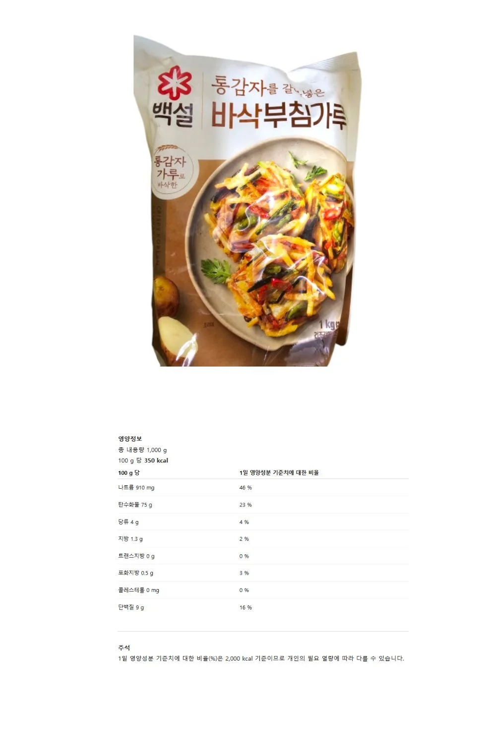백설 통감자 바삭 부침가루 1Kg 상세2