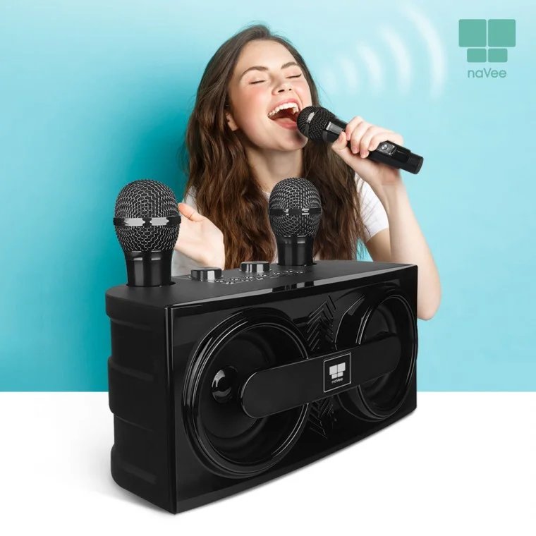 듀얼 무선 블루투스 가정용 노래방 마이크 앰프 나비 NV81-AMP30