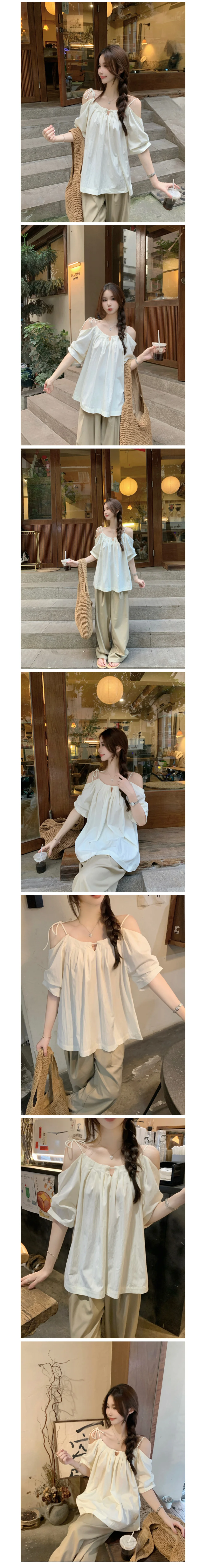 오프숄더 반팔 블라우스 LL-1008626 상세2