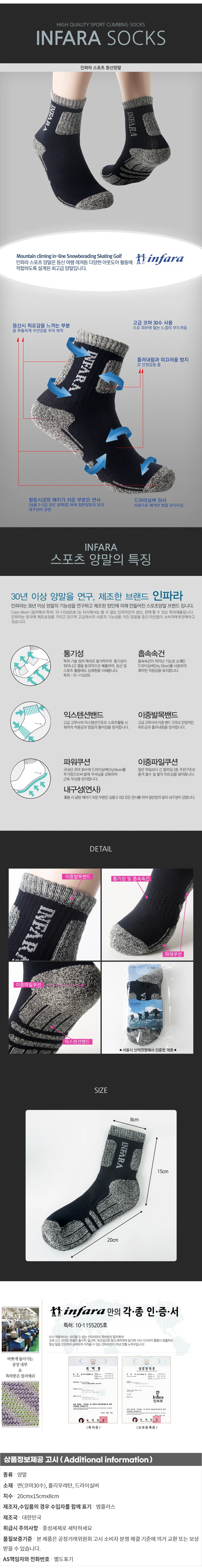 인파라 남성 등산양말 NV 국산 산악 스포츠양말 상세1