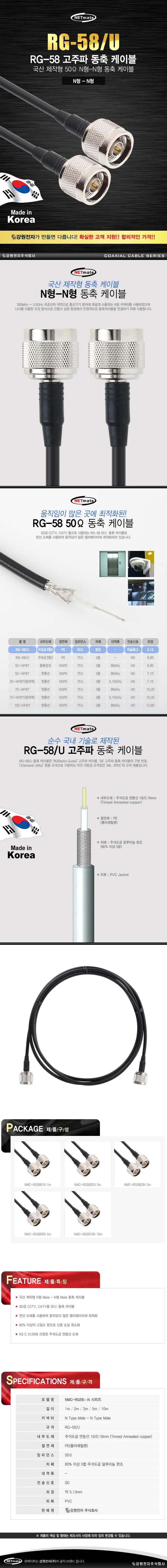 고주파 동축케이블 주석도금 연동선 2m 안테나케이블 카메라 모니터 상세1