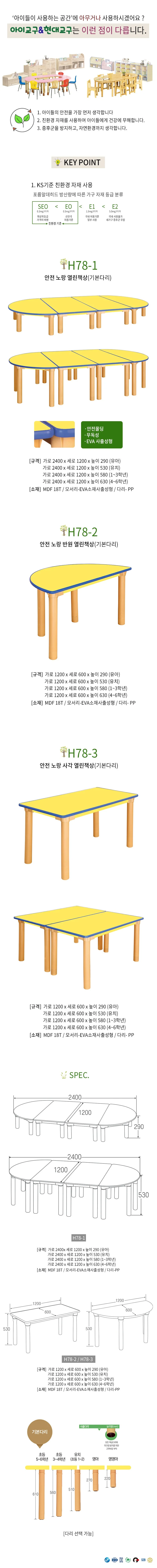 노랑 책상 기본다리 290mm 어린이집테이블 영아용책상 영유아책상 상세1