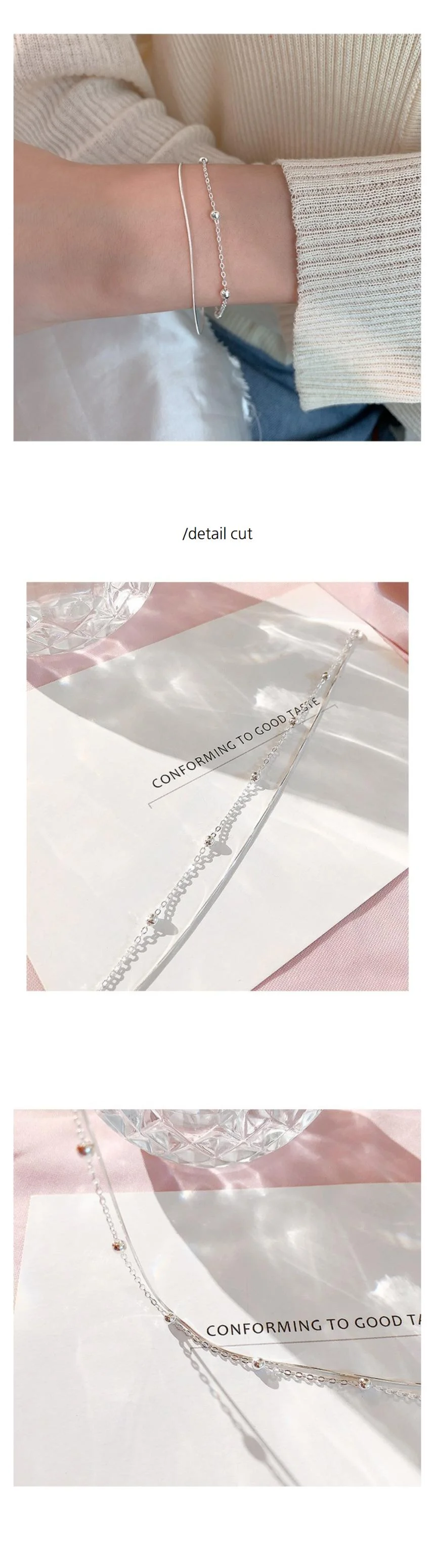s925 실버 볼 두줄팔찌 기본 레이어드 여리여리한 브레이슬릿 상세4