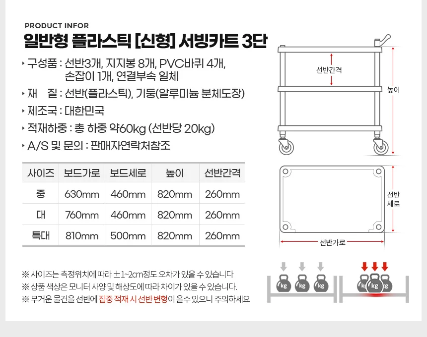 플라스틱써빙카트3단(신형) 특대 주방카트 트롤리 웨건 상세3