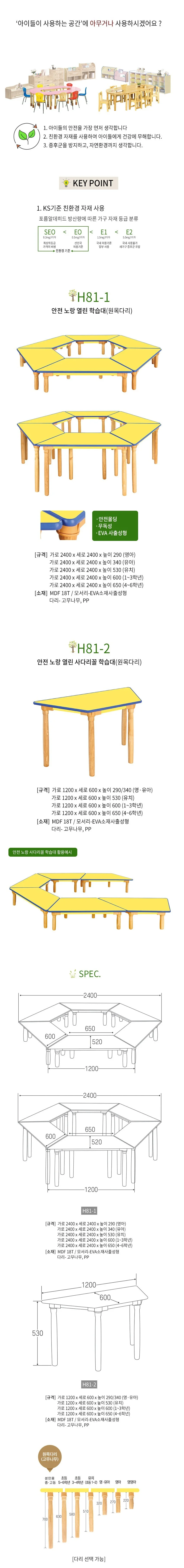 어린이 사다리꼴 H600 안전 H81 원목다리 노랑 2 학습대 보관함 초등 상세1