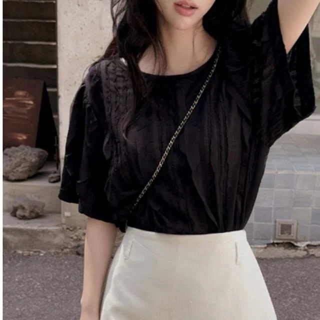 러블리 여름 프릴 티블라우스 반팔 블라우스