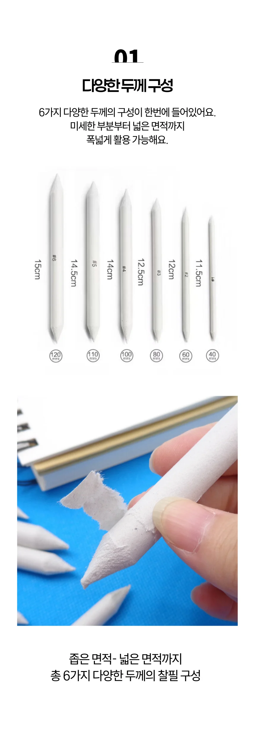 찰필 6종 심갈이 사포 SET 소묘 파스텔 블렌딩 도구 상세4