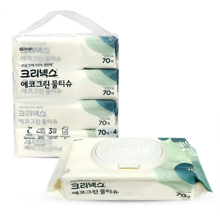 크리넥스 에코그린 저자극 생분해 물티슈 70매 4개입
