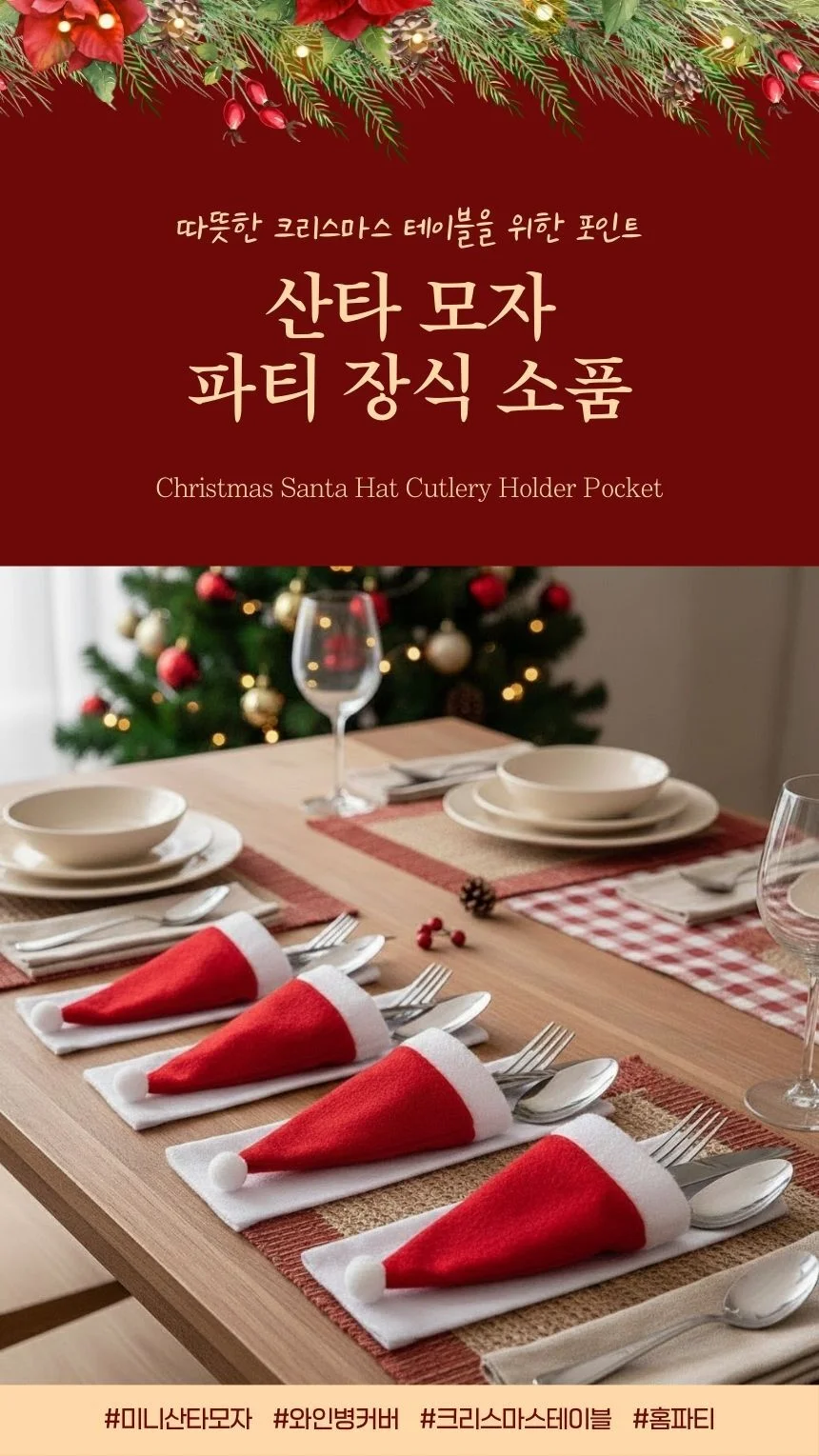 크리스마스 커트러리 홀더 산타모자 10P 테이블장식 상세1