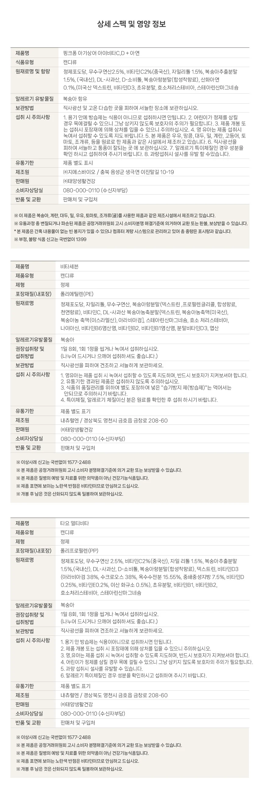 보상간식 핑크퐁뽀로로타요 비타민CD아연 혼합 400g 상세5