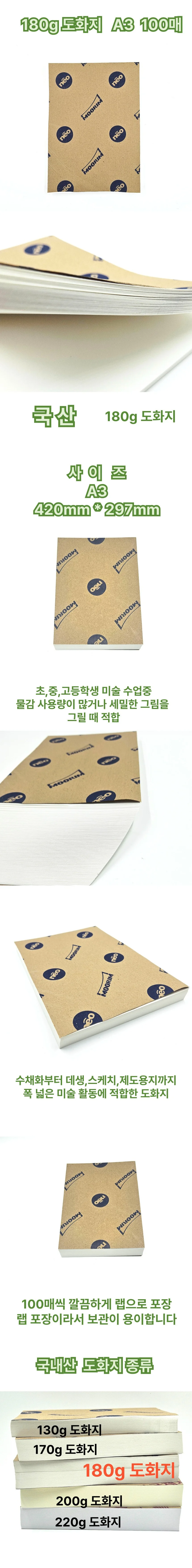 A3 사이즈 180g 도화지 켄트지 100매 전문 미술용지 상세1