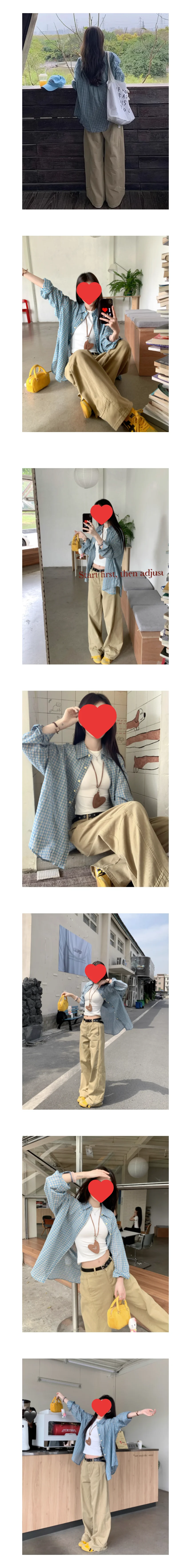 봄 여른 여리핏 오버핏 셔츠 체크 남방 페미닌룩 데일리룩 상세2