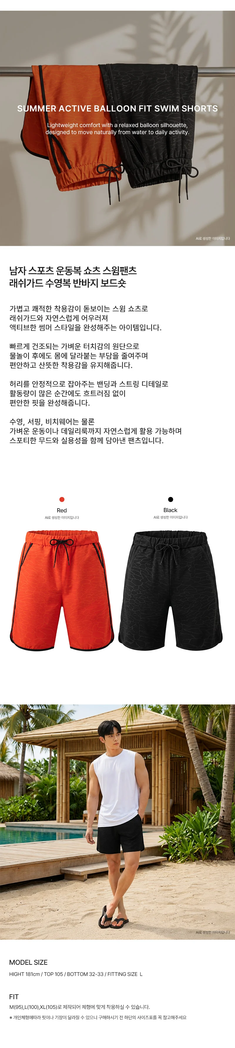 DHO 3384 남자 스포츠 운동복 쇼츠 스윔팬츠 래쉬가드 수영복 반바지 보드숏 상세1