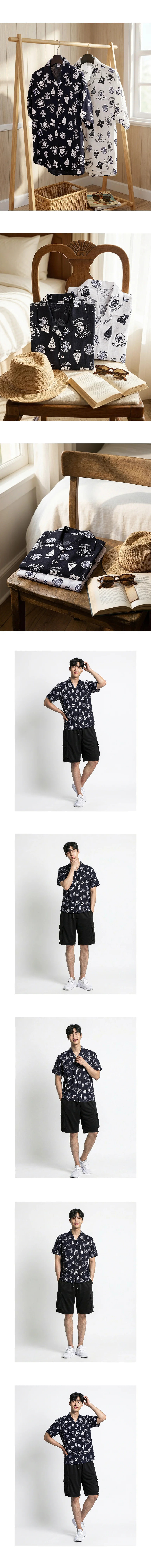 남성 알로하 오픈 카라 패턴 셔츠 루즈핏 반팔 여름 상세3
