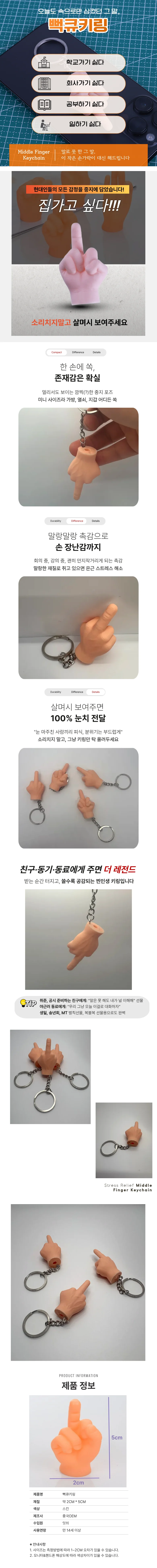 중지손가락 키링 뻐큐 열쇠고리 핸드폰 백참 가방 장식 키홀더 폰꾸 상세1