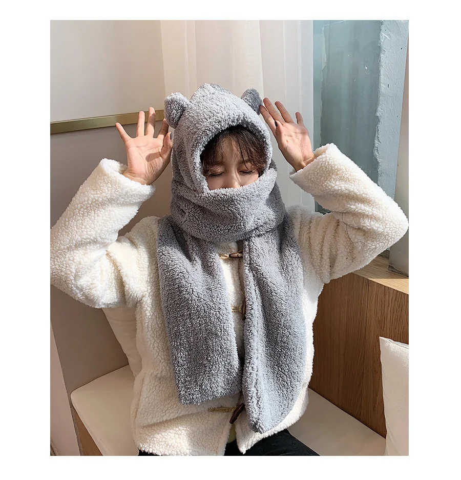 학생 베어 곰 귀달이 털모자 넥워머 겨울 방한용품 상세5