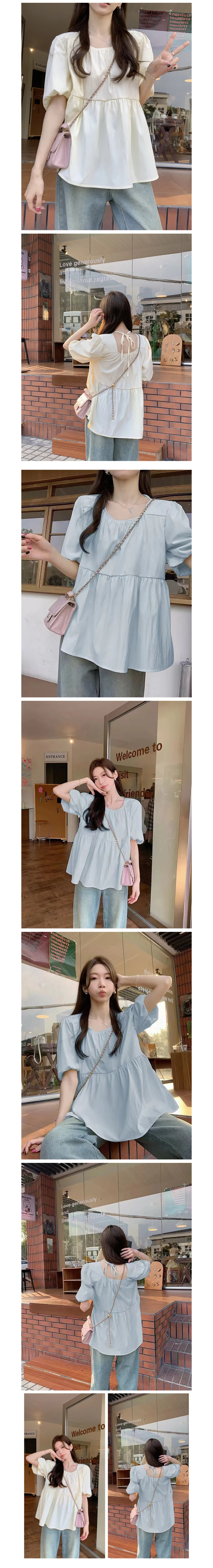 퍼프 소매 백리스 블라우스 루즈핏 셔츠 T179 상세3
