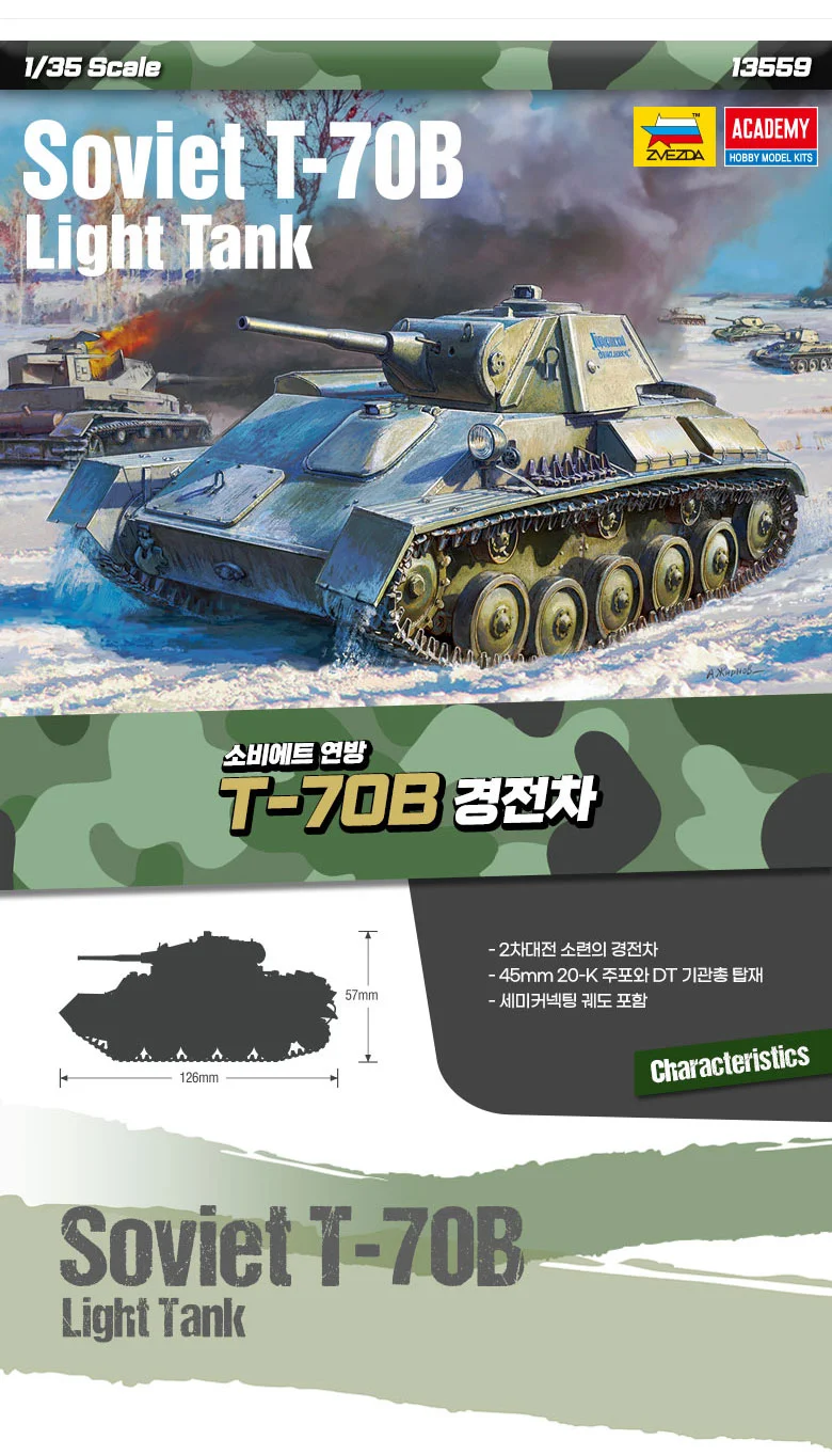 아카데미과학 소비에트연방 T-70B 경전차 프라모델 상세3