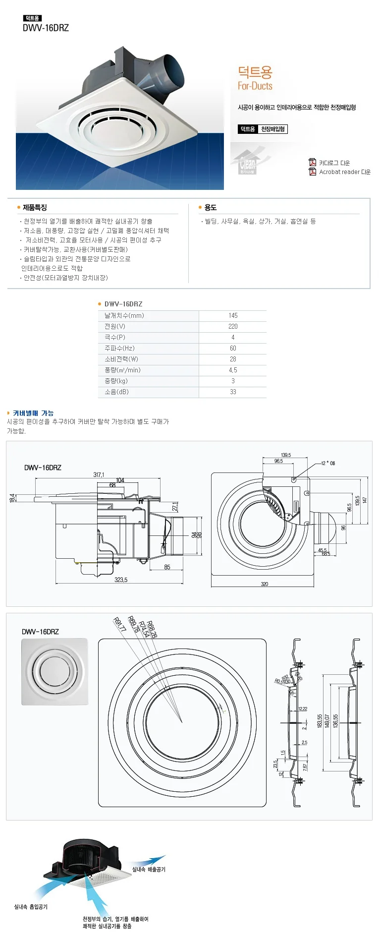 욕실팬 천장환풍기 업소용환풍기 상세1