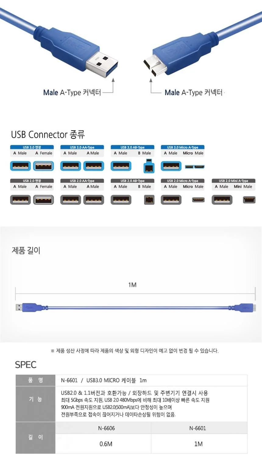 USB 3.0 AM-MicroB 케이블 1M 데이터케이블 외장하드선 USB케이블 상세4