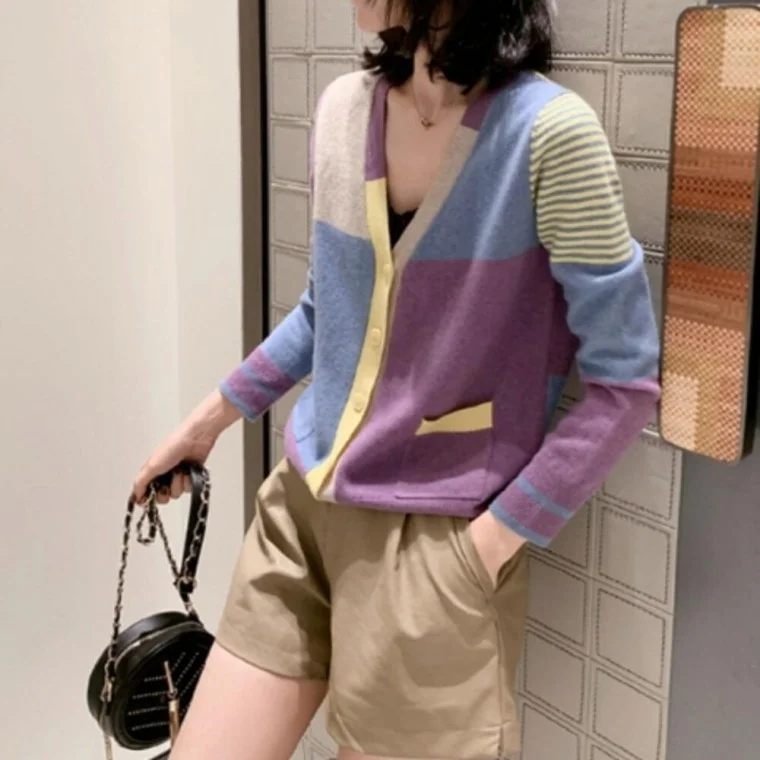 믹스패턴 가디건 여성가디건 브이넥가디건 여성기본가디건