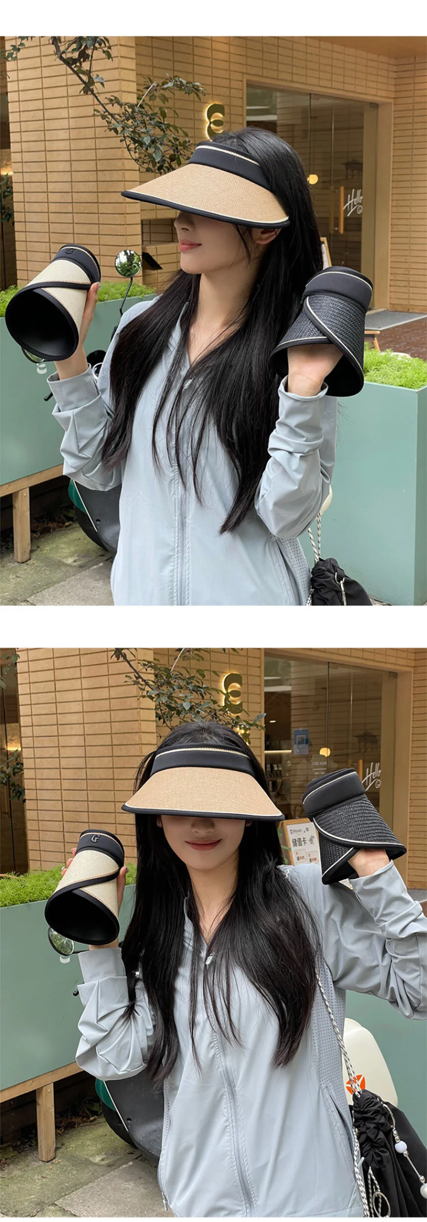 아이보리 여성 썸머모자 접이식 선바이저 해변밀짚모자 상세5