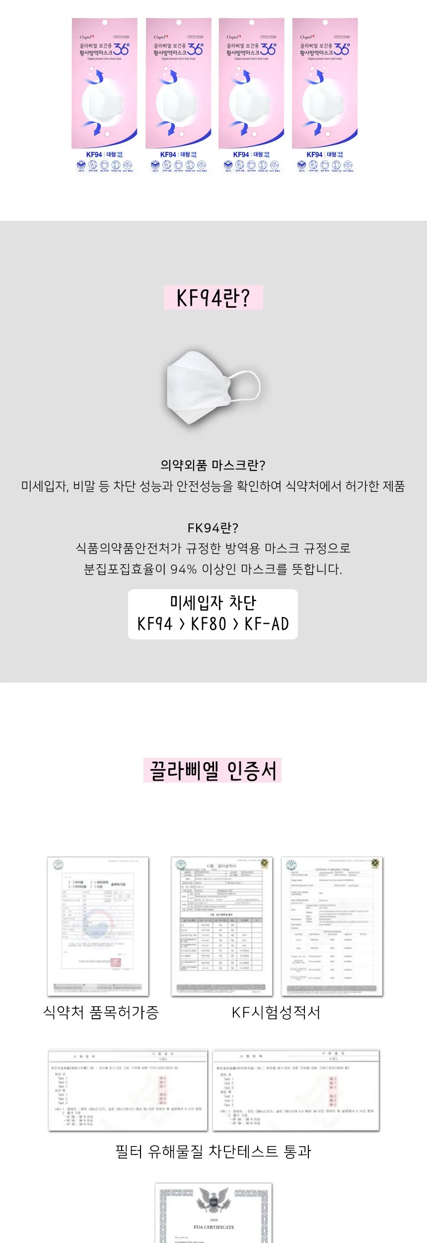 끌라삐엘 마스크 대형 1매 kf94마스크 마스크kf94 일회용마스크 비말차단마스크 상세4