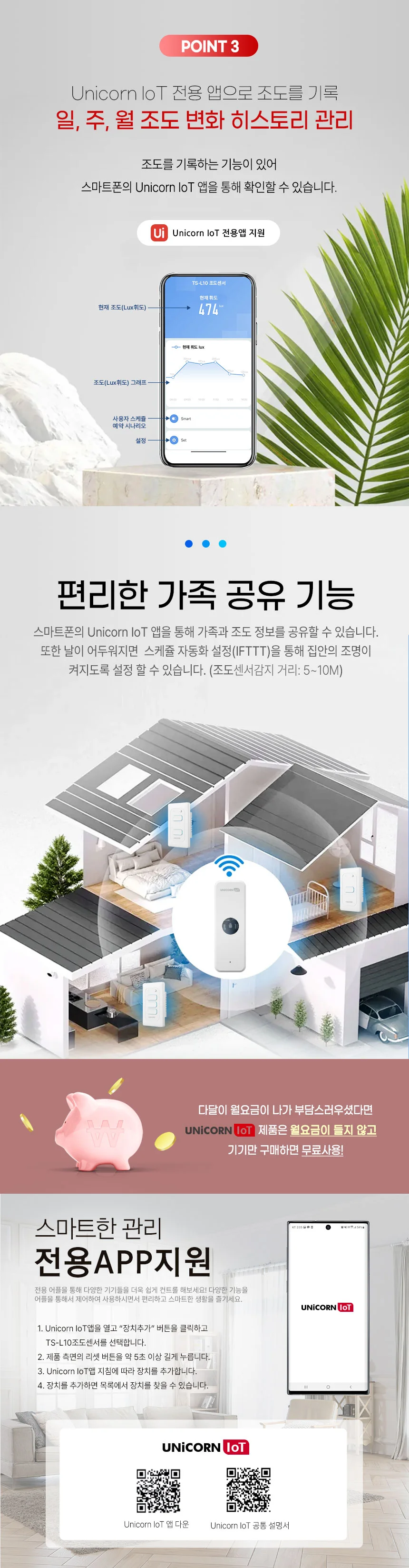 유니콘IOT 스마트 zigbee 방식 조도감지센서 밝기감지기 전용APP지원 TS-L10 상세3