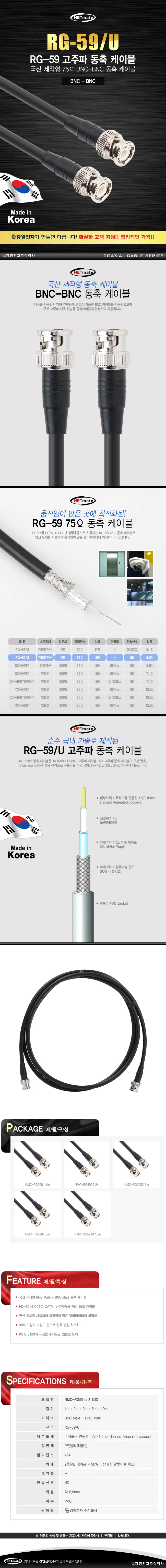 RG 59 BNC BNC 고주파 동축 케이블주석도금 연동선 3m 상세2