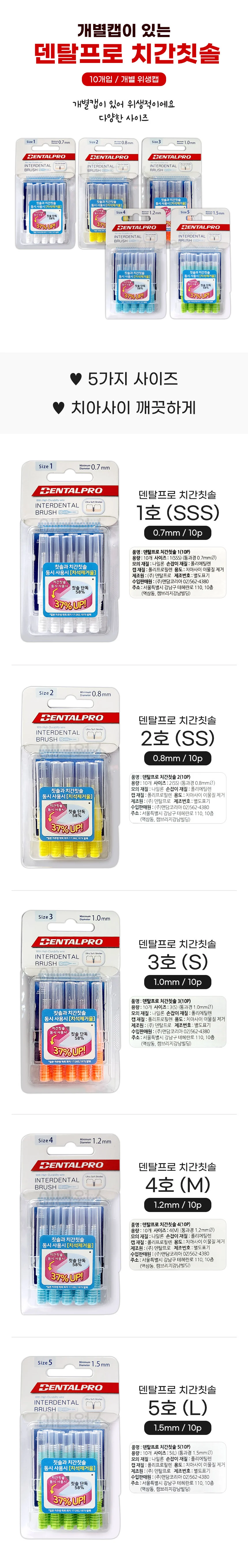 치간칫솔세트 휴대용 구강관리용품 10p 개별위생캡 상세1
