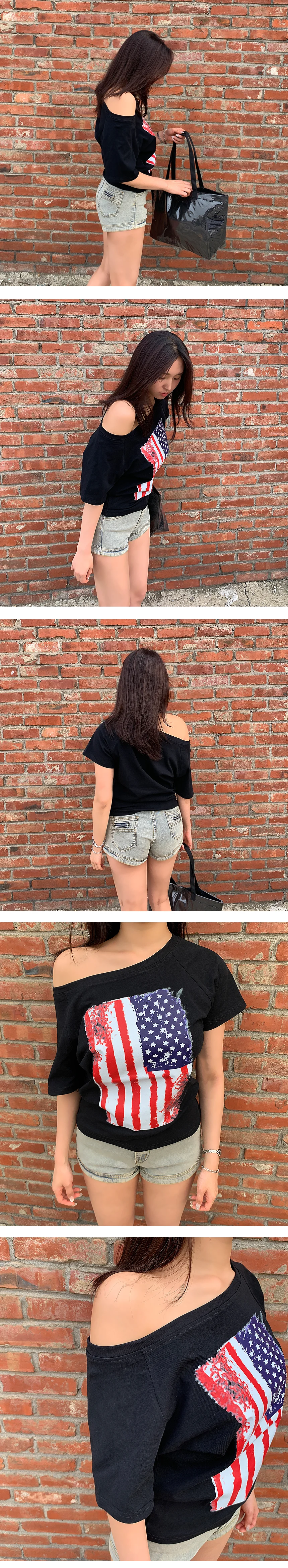루즈핏 오프숄더 반팔티 빈티지 스타일 데일리 홈웨어 상세4