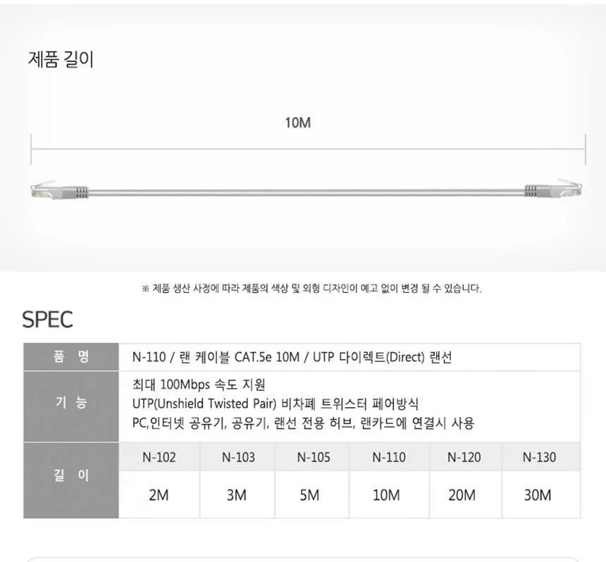 와이어맥스 UTP CAT.5E 랜케이블 10M N-110 상세4