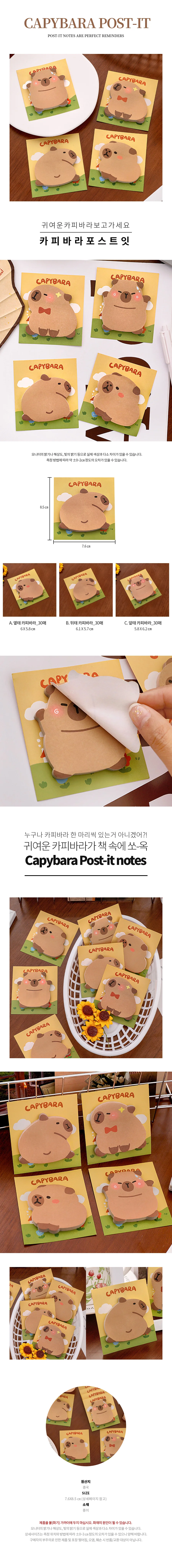 귀여운 카피바라메모장 30매 새학기 필수품 학용품 포스트-잇 노트 메모 상세1