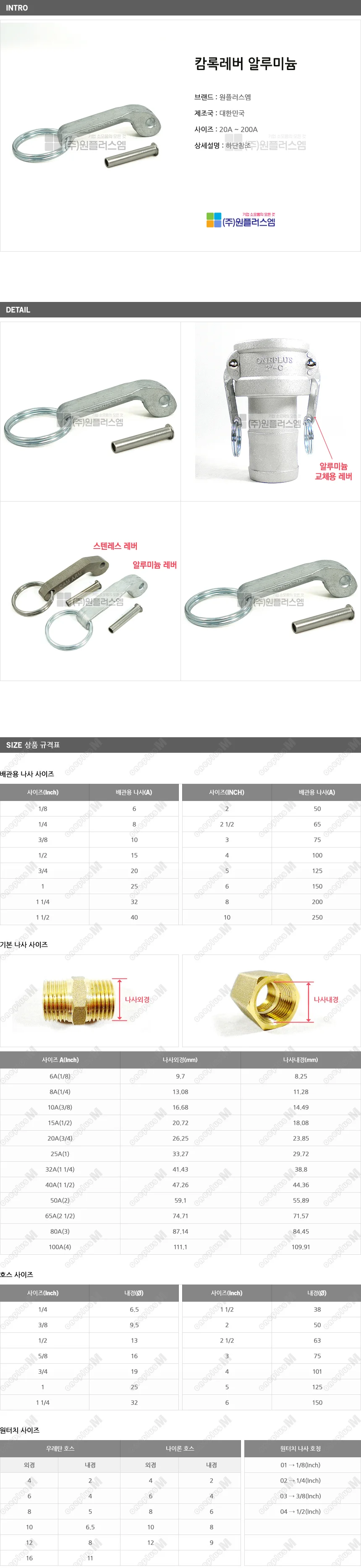 OPM 알루미늄 캄록카플링 레버 125A 상세1