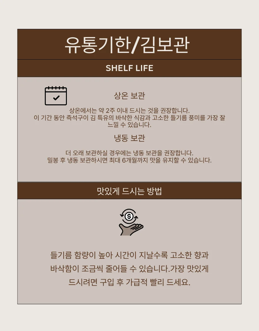 가원옥돌김 즉석김 들기름 파래김 밥반찬용 (5봉 세트) 상세7