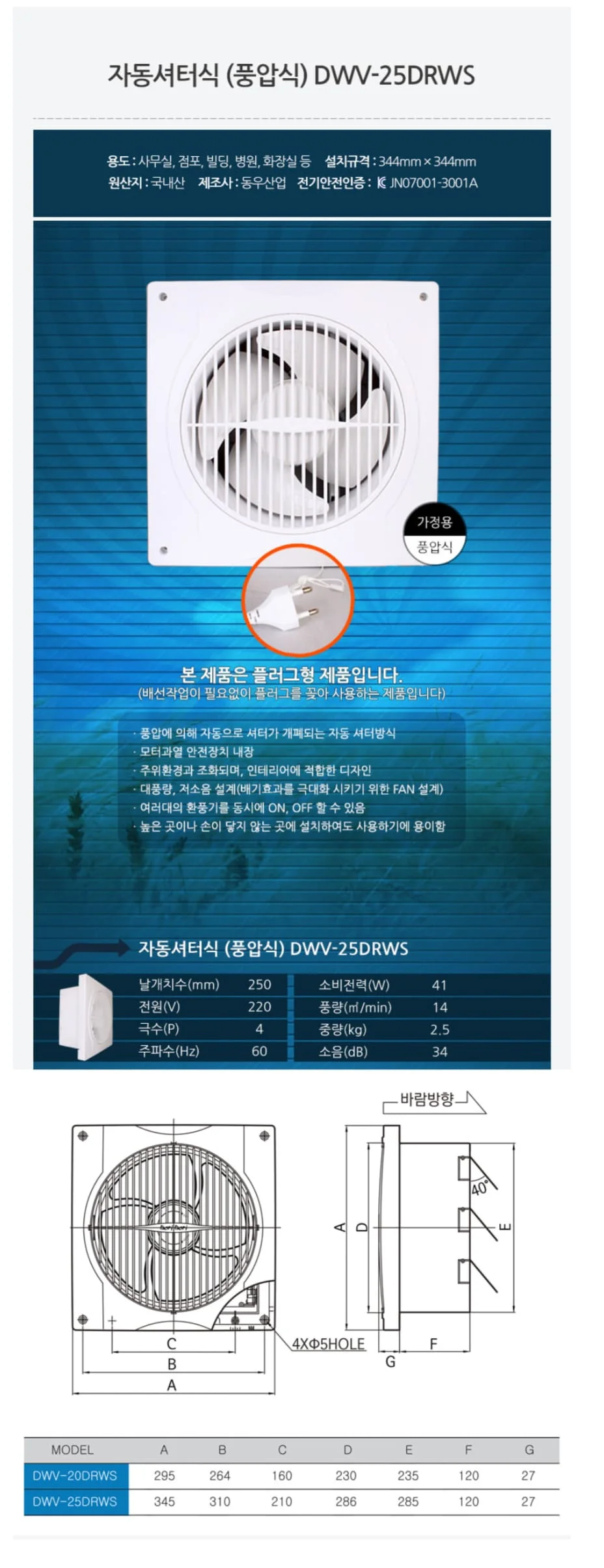 셔터식 환풍기 가정 업소 화장실 환풍기 후황 풍압식G 상세2