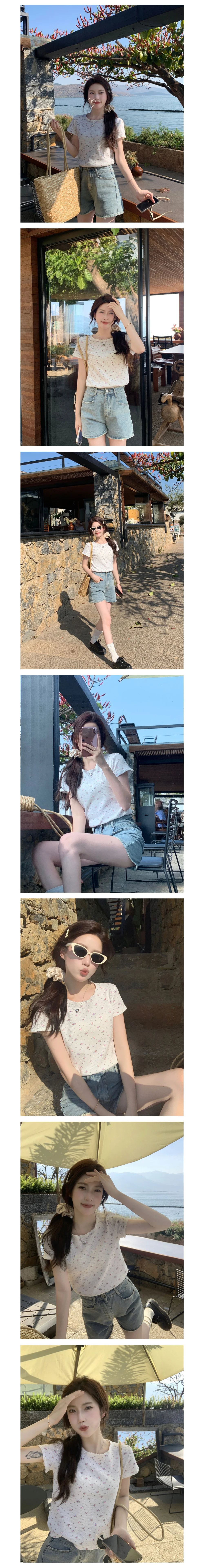 플라워 패턴 프릴 반팔 니트 티셔츠 T188 LL 상세1