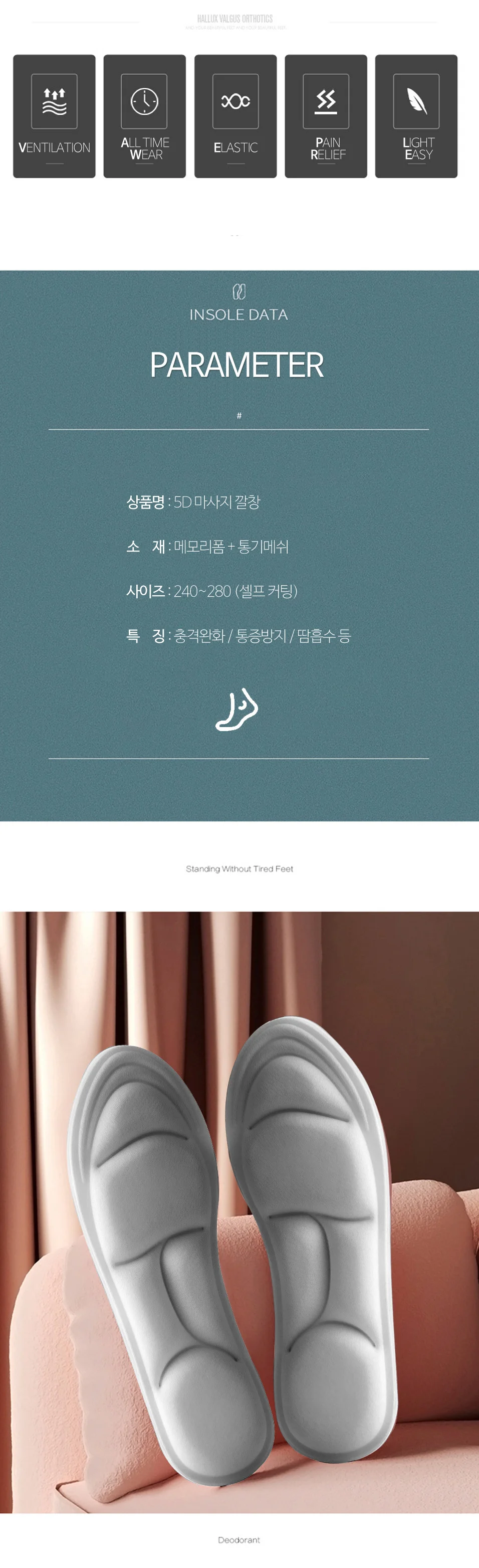 메모리폼 마사지깔창 발편한 발쿠션 인솔깔창 5D 상세5