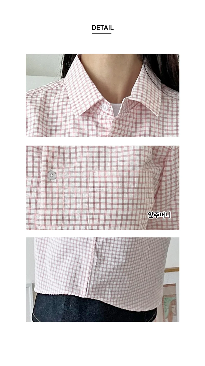 여성 여름 셔츠 체크 시어서커 남방 오버핏 블라우스 상세3