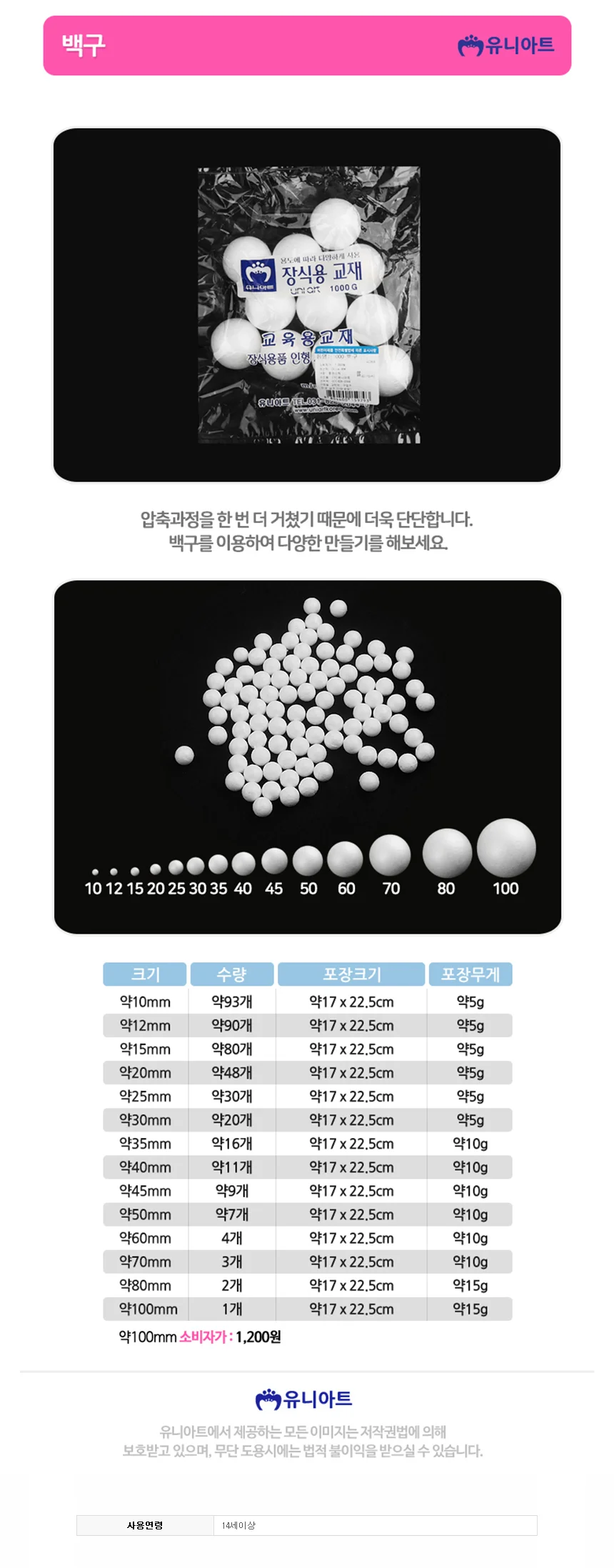 DIY키트 만들기체험 스치로폼공 20mm 48개입 10개 상세1