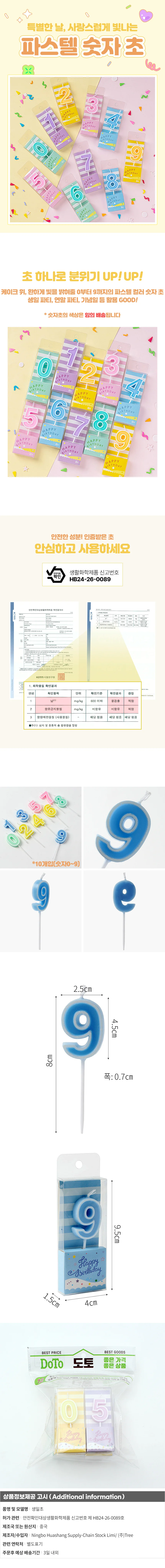 해피니스 숫자 생일초 10개입(0~9) 기념일 케이크초 상세1