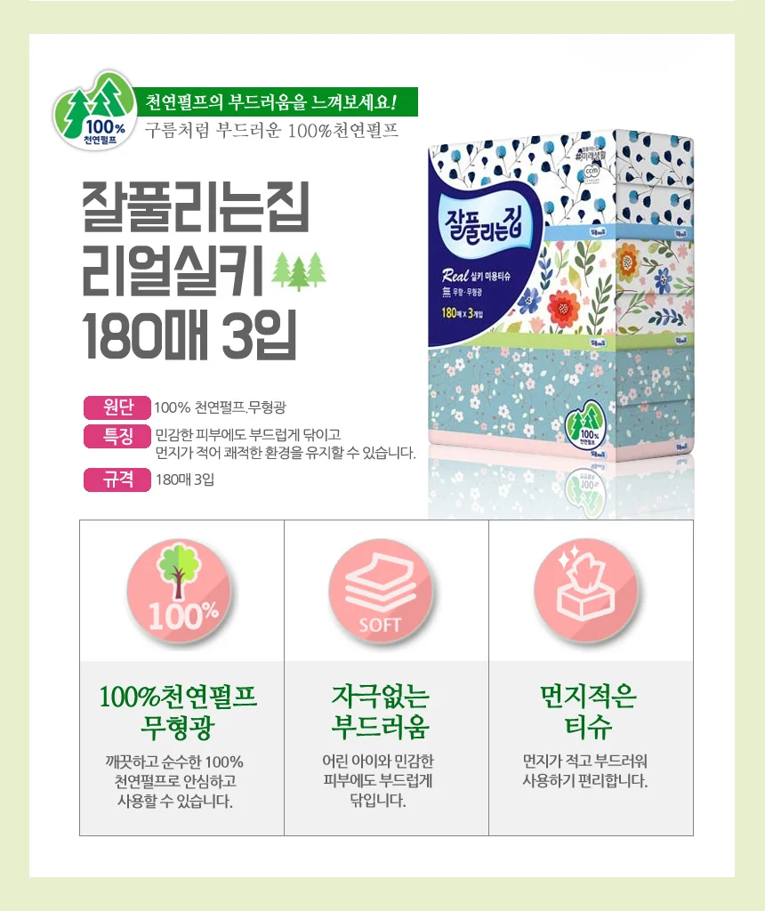 잘풀리는집 미용티슈 각티슈 180매 3입 8팩 상세1