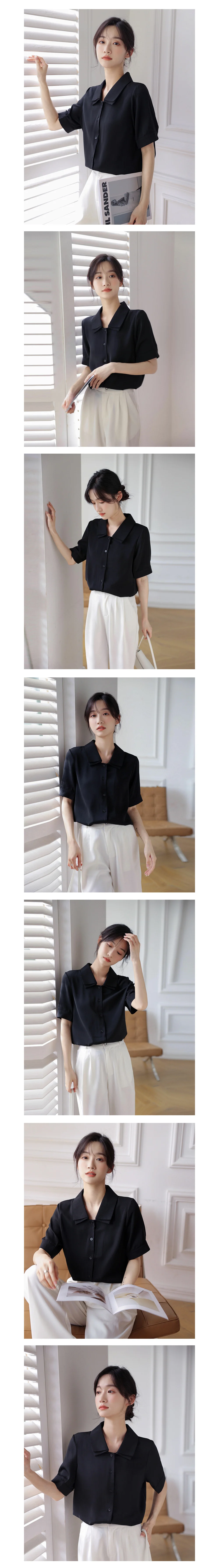 베이직 이중카라 블라우스 LL-T153 상세2