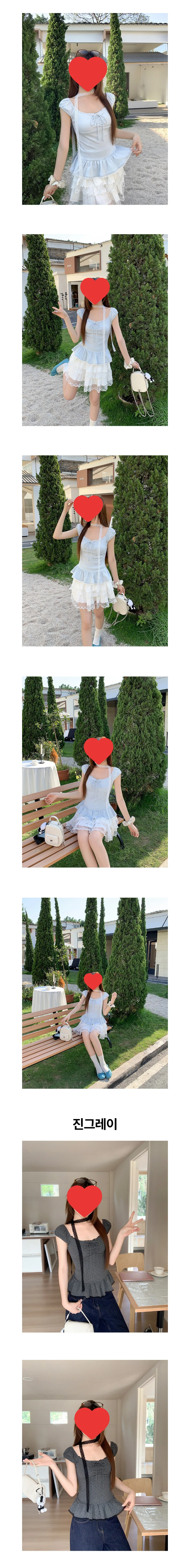 레이스 머플러 셔링 반팔티 도트 세트 페미닌룩 상세2