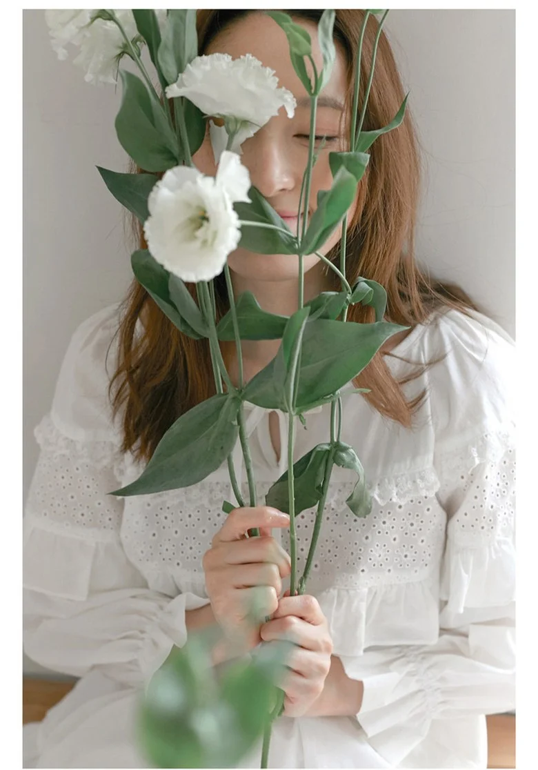 여성 홈웨어 레이스 리본 순면 원피스 잠옷 실내복 상세2