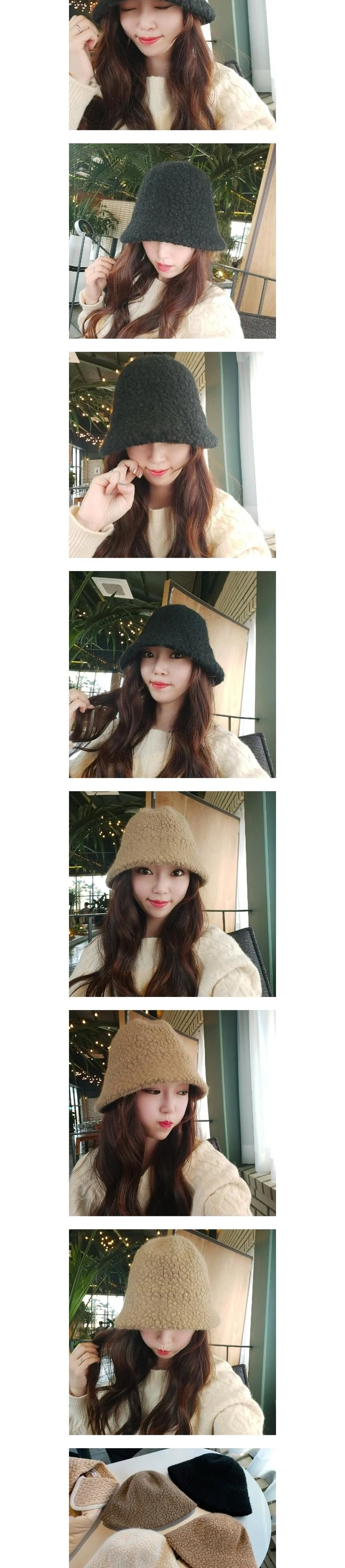 -당일출고- 도톰 양털 뽀글이 버킷햇 겨울모자 털모자 벙거지모자 상세2